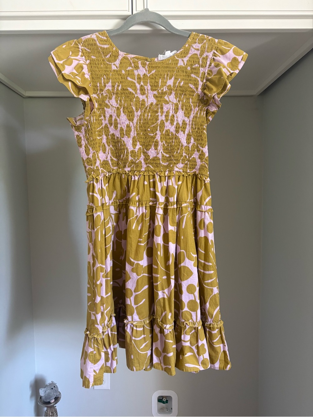 THML Mustard and Light Pink Floral Smocked Casual Dress